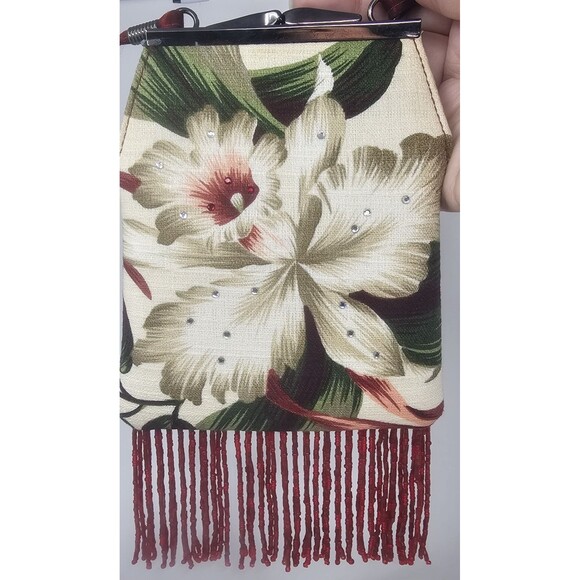Hawaiian Floral Orchid Multicolor 8.5x5" Beaded Purse Crossbody Shoulder Bag - Picture 2 of 14
